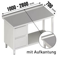 Arbeitstisch mit 2 Schubladen links auf weißem Hintergrund in isometrischer Perspektive.