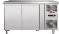 Backwarenkühltisch 390 ltr. mit 2 Türen,Umluft, Edelstahl, Arbeitsplatte ohne Aufkantung, Temperatur
