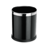 Papierkorb rund, Metall lackiert, schwarz, abnehmbarer Edelstahlring, Ø 210 mm, Höhe 225 mm