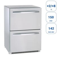 Edelstahl-Kühlschrank, 2 Schubladen