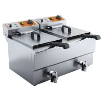 Gastro Elektro-Fritteuse, 2x 10,0 Liter, 2x 3,0 kW, Ablasshahn, Kaltzone, Tischgerät