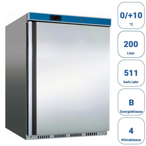 Kühlschrank, Edelstahl, 130 Liter, Umluftkühlung, Gewerbe-Kühlschränke, Gastro  Kühlschränke, Kühlgeräte